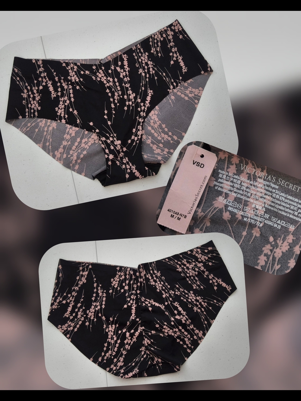 Victoria's Secret Black & Pink Floral Hipster Size Med Nwts